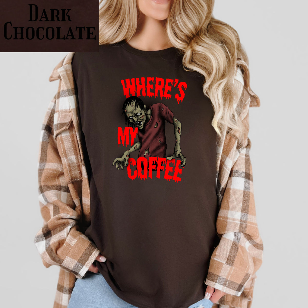 Funny Zombie Coffee T-Shirt, Halloween Graphic Tee for Coffee Lovers, Dark Humor, Gift for Him Her, Casual Outfits, Zombie Enthusiasts