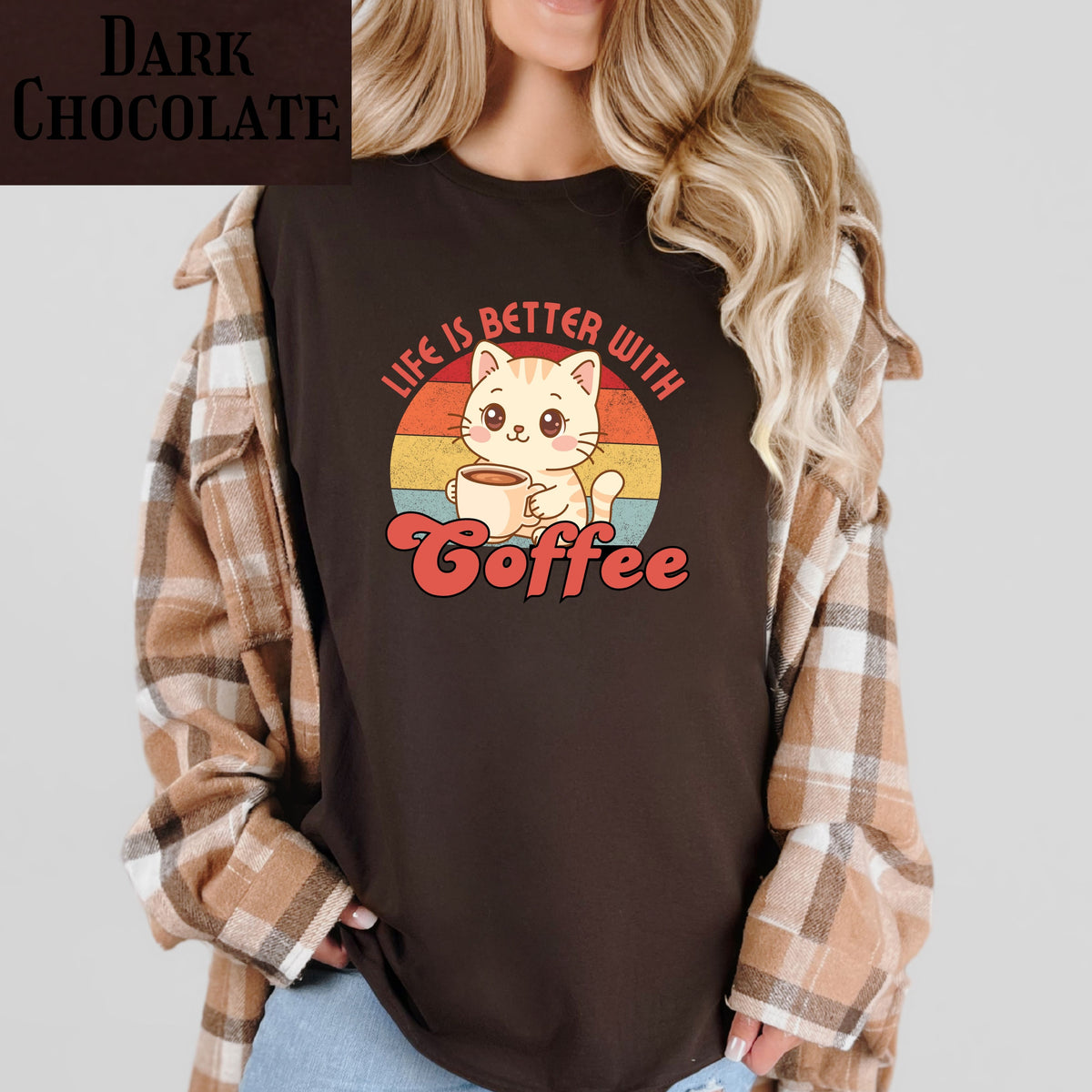 Coffee cat T-Shirt, retro coffee lover gift for cat mama, cute graphic tee, kawaii coffee, coffee addict