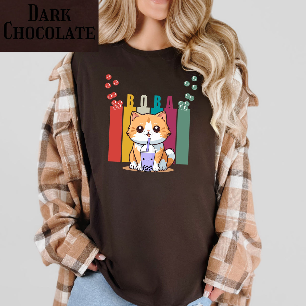 Boba Cat T-Shirt, Adorable Animal Tee, Cute Gift for Cat Lovers, Casual Wear, Fun Shirt for Any Occasion