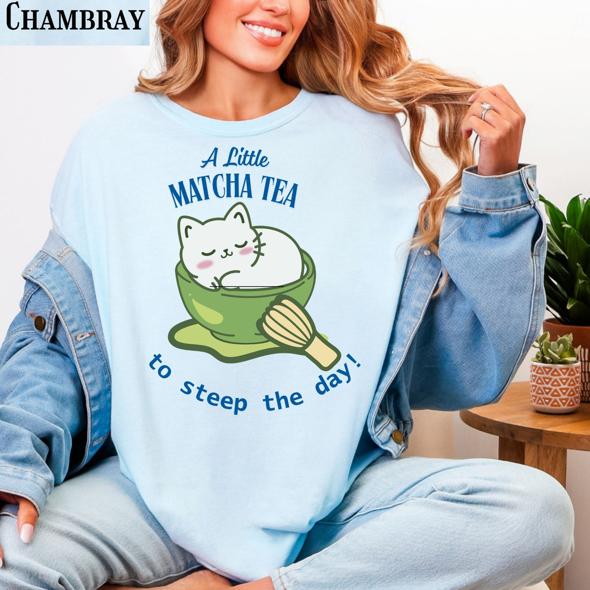 Matcha Cat T-Shirt: Cozy Tea Lover Gift with Cat in a cup