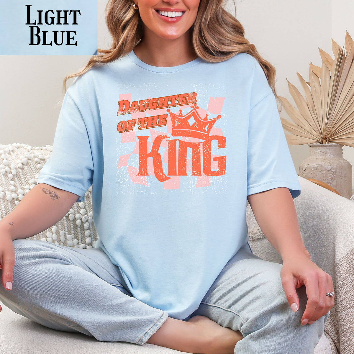 Christian Faith Tee Daughter of the King T-Shirt with retro distressed Crown graphic design