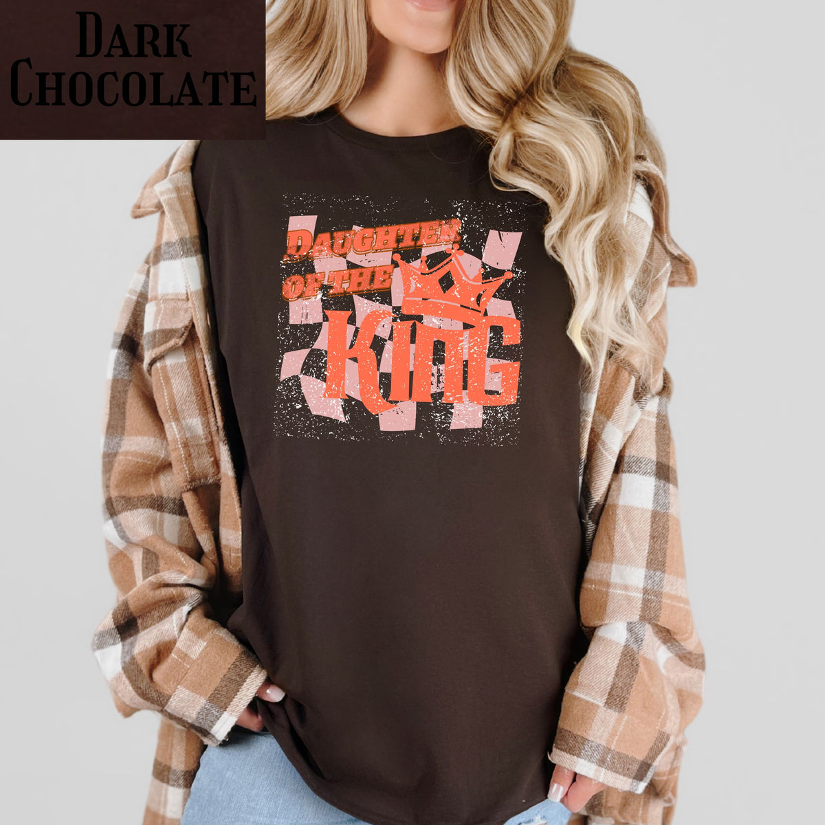 Christian Faith Tee Daughter of the King T-Shirt with retro distressed Crown graphic design