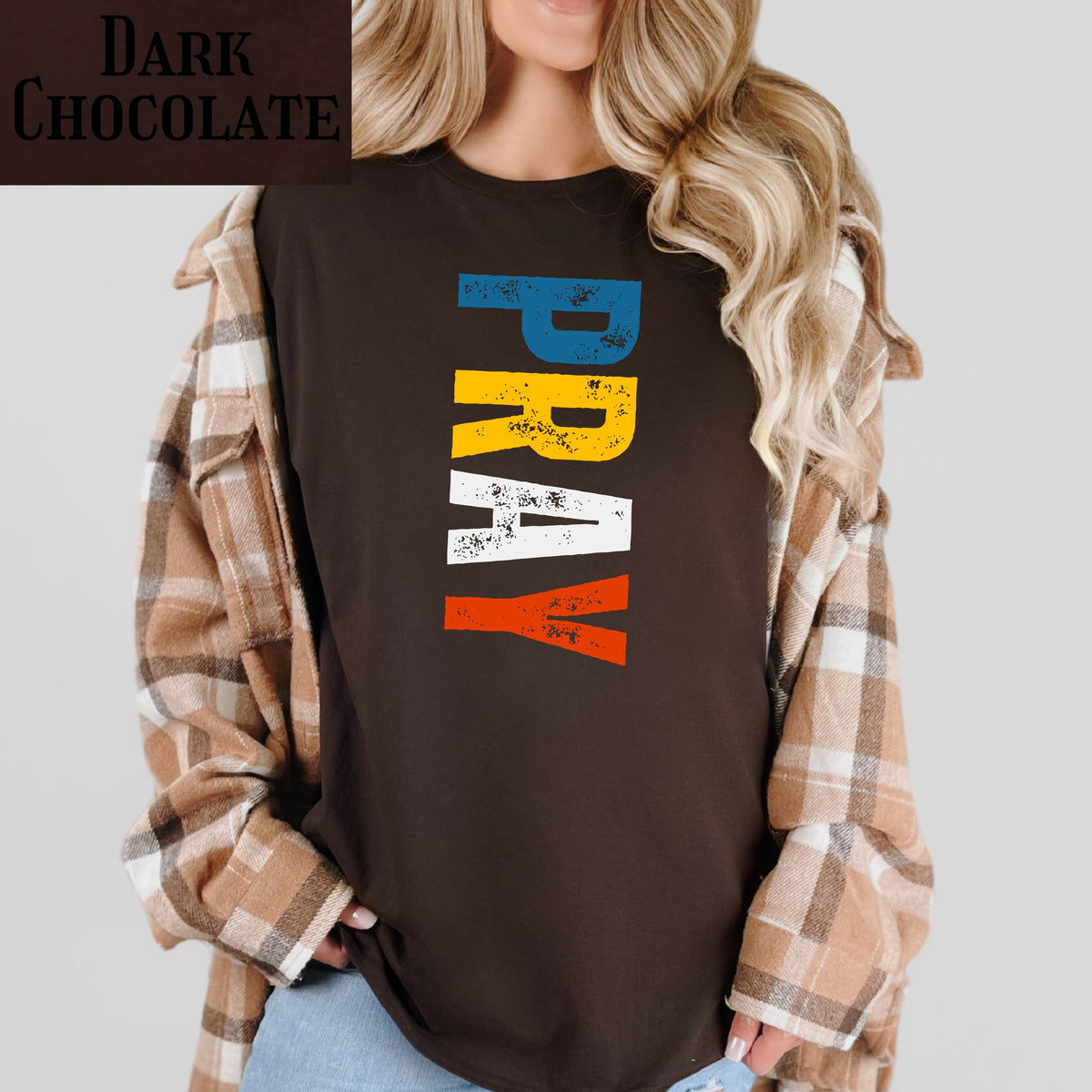 Pray vertical distressed text T-Shirt | Religious typography tee, faith graphic tee, Christian shirt, inspirational quote, unisex casual tee