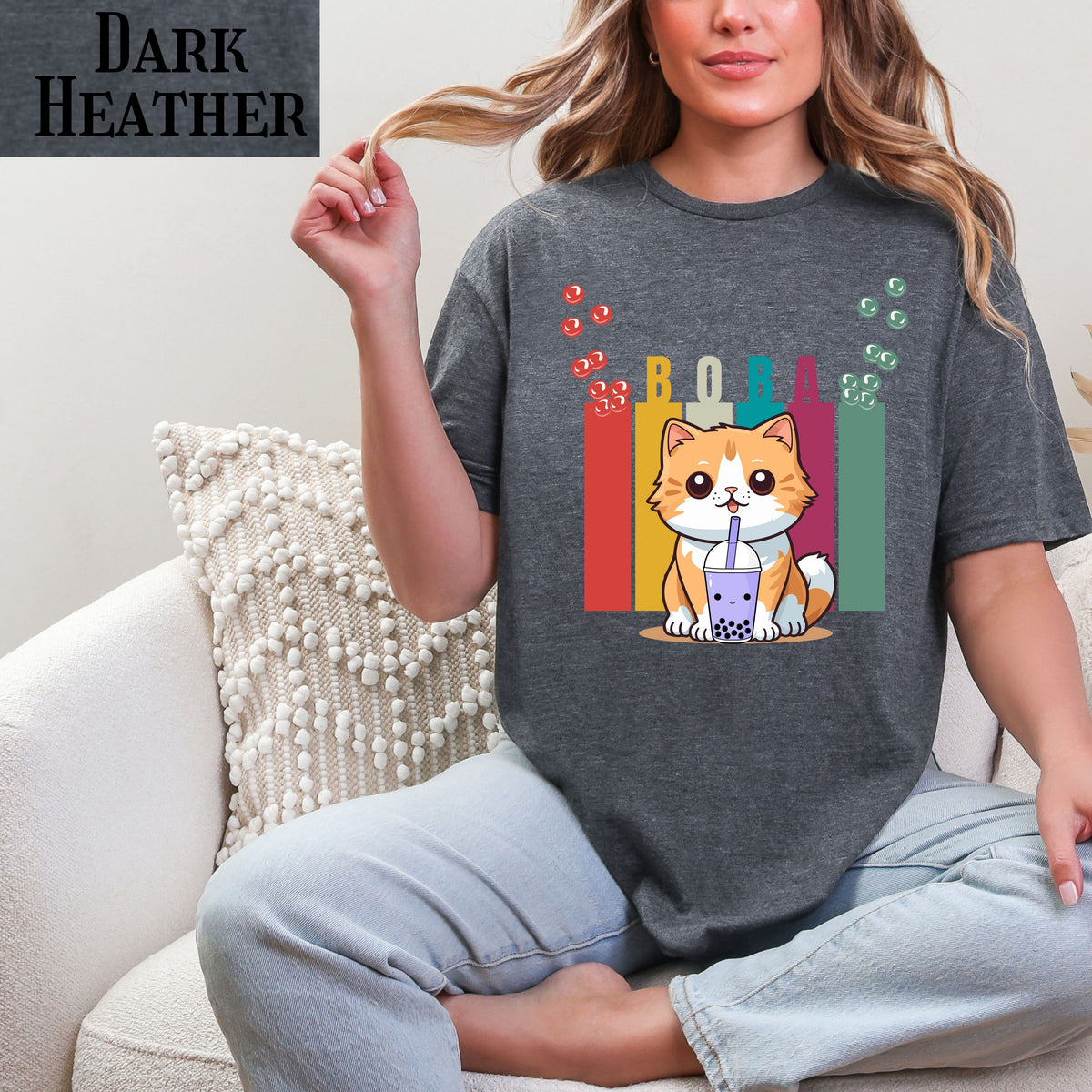 Boba Cat T-Shirt, Adorable Animal Tee, Cute Gift for Cat Lovers, Casual Wear, Fun Shirt for Any Occasion
