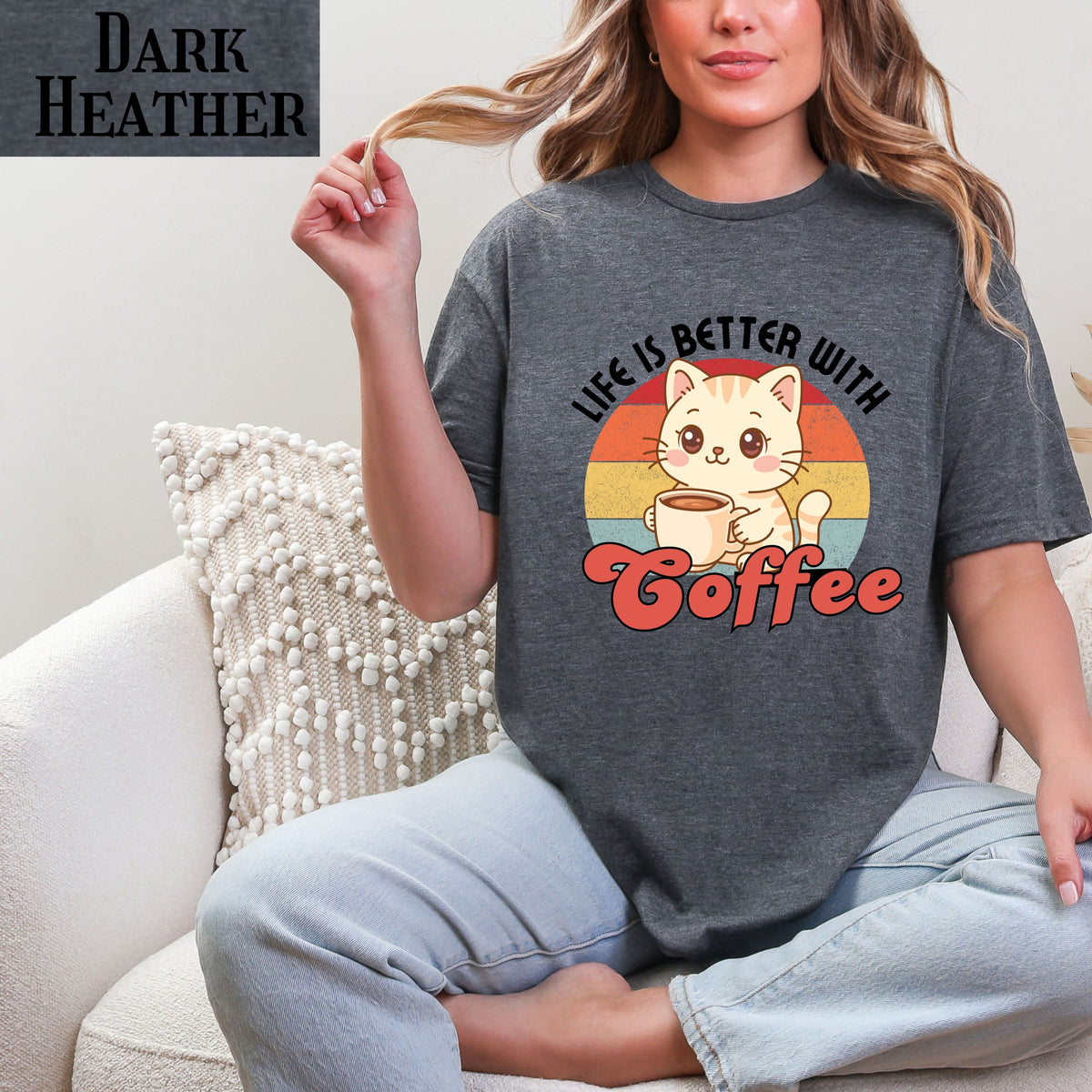 Coffee cat T-Shirt, retro coffee lover gift for cat mama, cute graphic tee, kawaii coffee, coffee addict