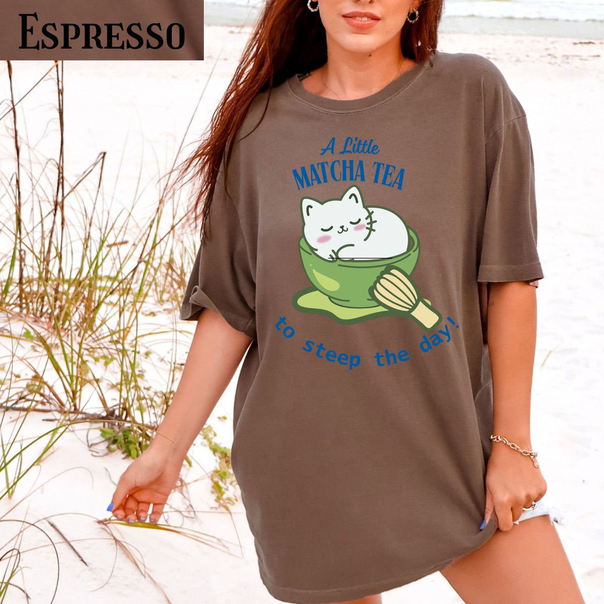Matcha Cat T-Shirt: Cozy Tea Lover Gift with Cat in a cup