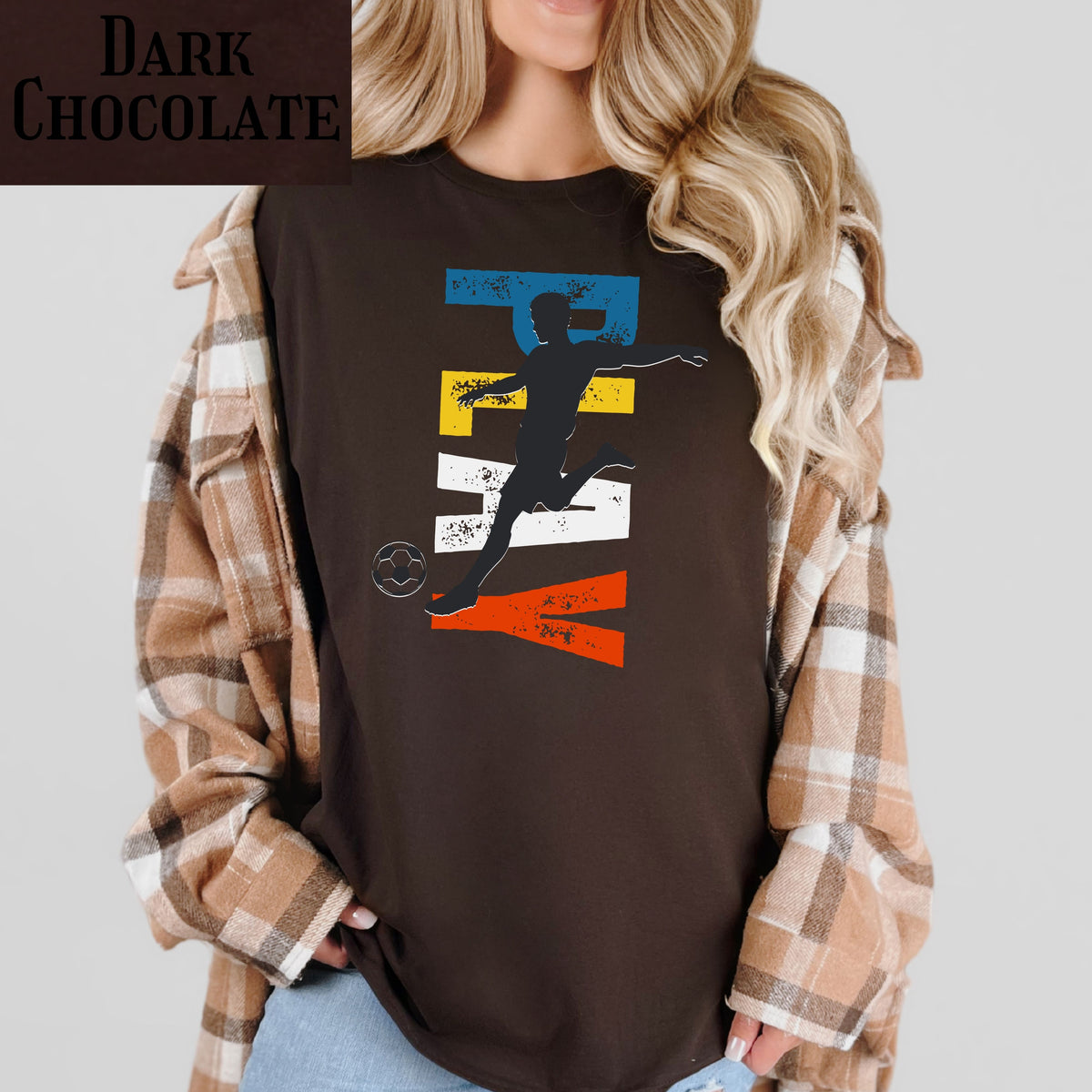 Soccer Player Silhouette T-Shirt — Retro Stripes Football Tee