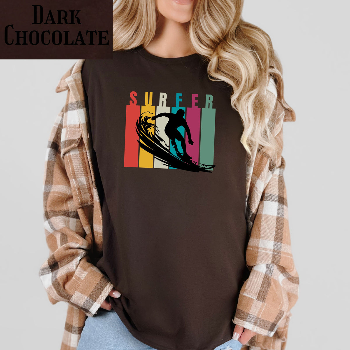 Retro Surfer Graphic T-Shirt — Vintage Striped Wave Tee