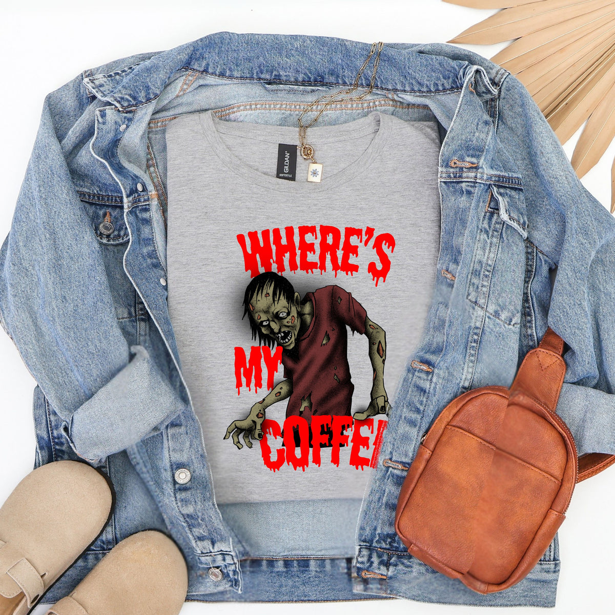Funny Zombie Coffee T-Shirt, Halloween Graphic Tee for Coffee Lovers, Dark Humor, Gift for Him Her, Casual Outfits, Zombie Enthusiasts