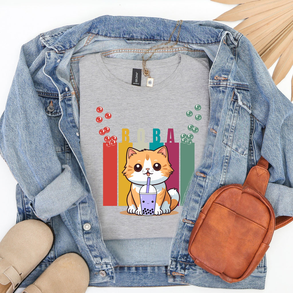 Boba Cat T-Shirt, Adorable Animal Tee, Cute Gift for Cat Lovers, Casual Wear, Fun Shirt for Any Occasion