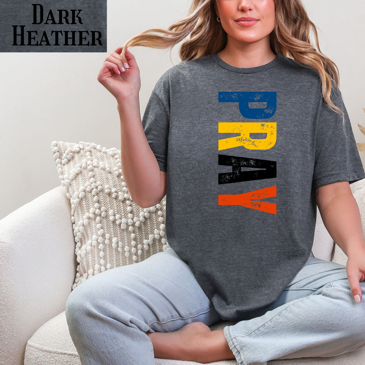 Pray vertical distressed text T-Shirt | Religious typography tee, faith graphic tee, Christian shirt, inspirational quote, unisex casual tee