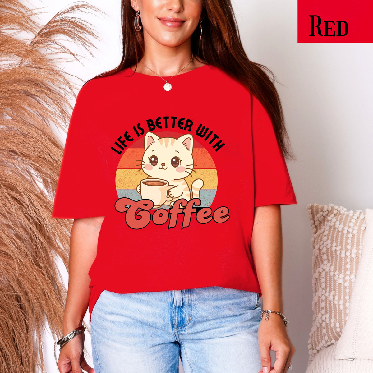 Coffee cat T-Shirt, retro coffee lover gift for cat mama, cute graphic tee, kawaii coffee, coffee addict