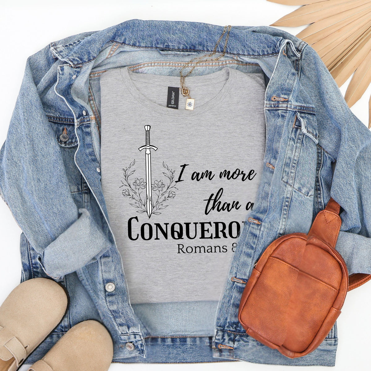 Faith-inspired floral shirt, I Am More Than A Conqueror T-Shirt, Romans 8:37, Christian Tee