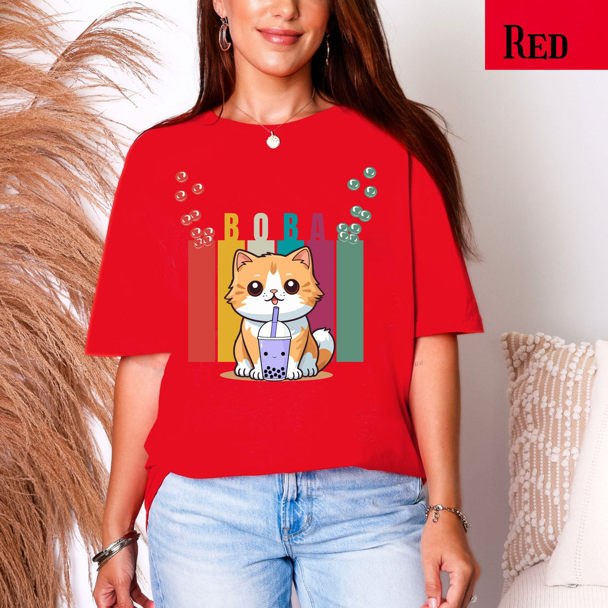 Boba Cat T-Shirt, Adorable Animal Tee, Cute Gift for Cat Lovers, Casual Wear, Fun Shirt for Any Occasion