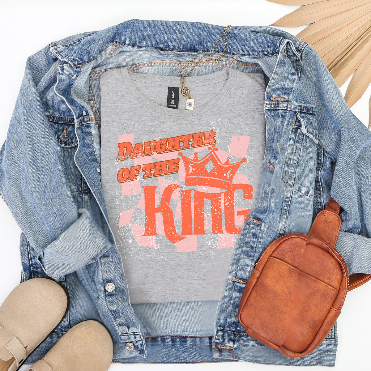 Christian Faith Tee Daughter of the King T-Shirt with retro distressed Crown graphic design