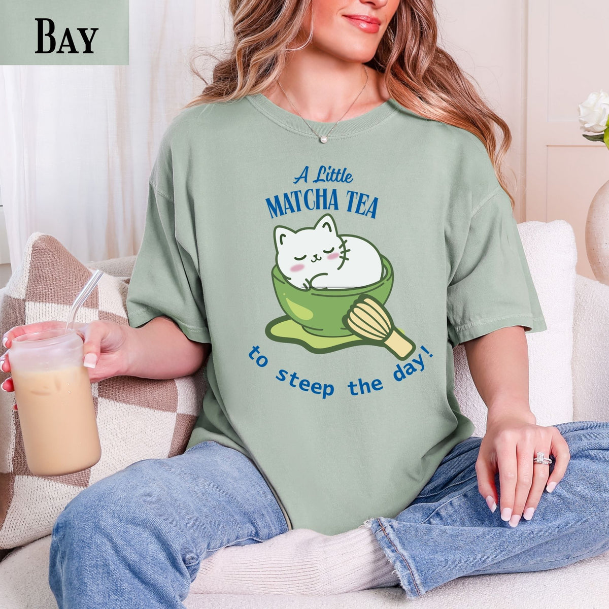 Matcha Cat T-Shirt: Cozy Tea Lover Gift with Cat in a cup