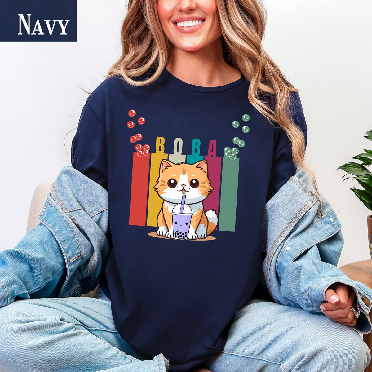 Boba Cat T-Shirt, Adorable Animal Tee, Cute Gift for Cat Lovers, Casual Wear, Fun Shirt for Any Occasion