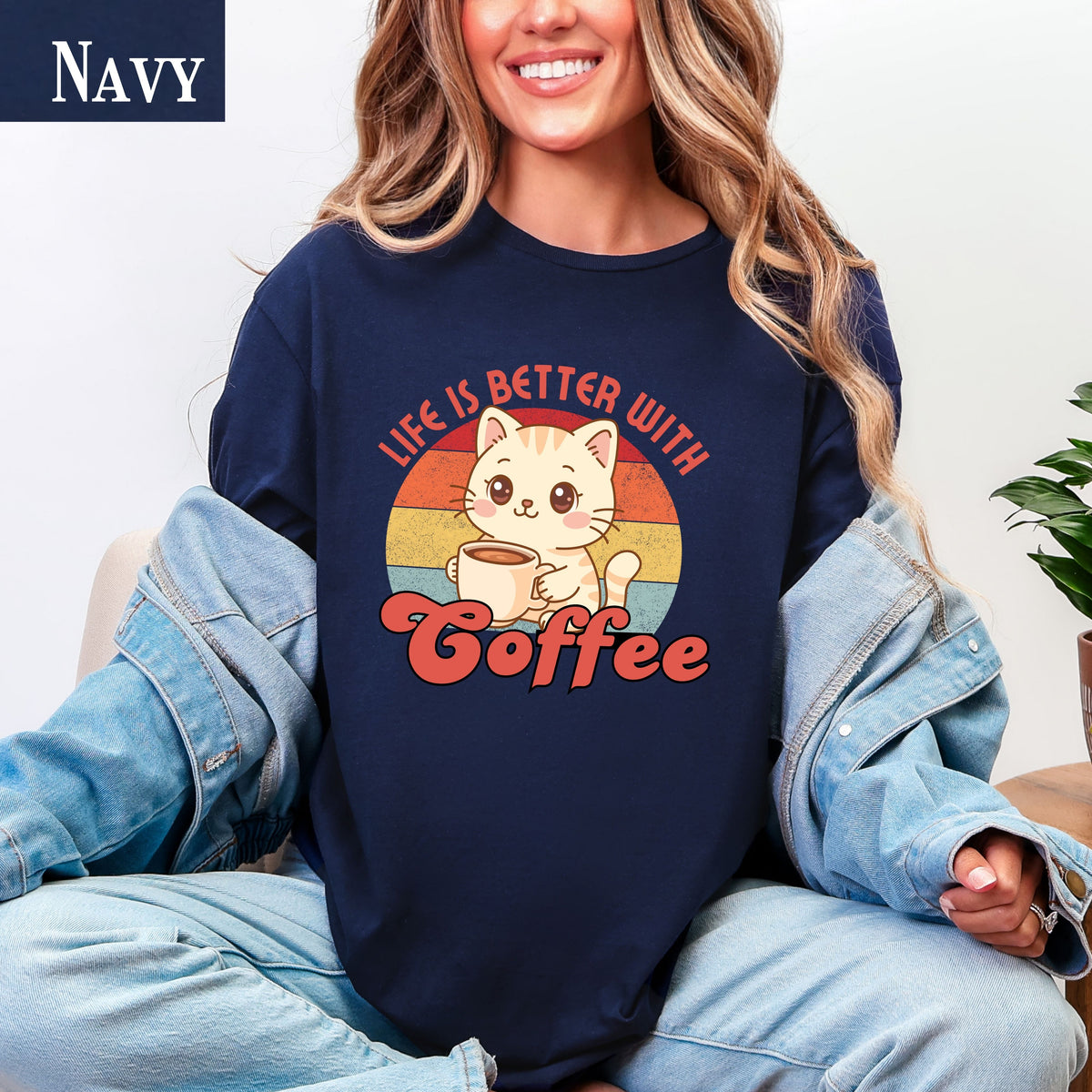 Coffee cat T-Shirt, retro coffee lover gift for cat mama, cute graphic tee, kawaii coffee, coffee addict