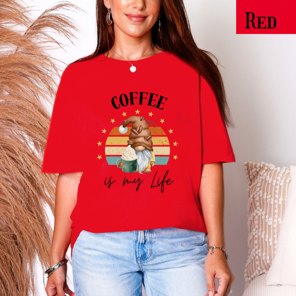 Coffee Is My Life Retro Gnome Tee — Cozy Coffee Lover T-Shirt