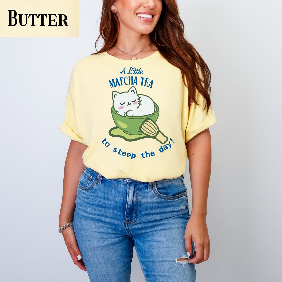 Matcha Cat T-Shirt: Cozy Tea Lover Gift with Cat in a cup