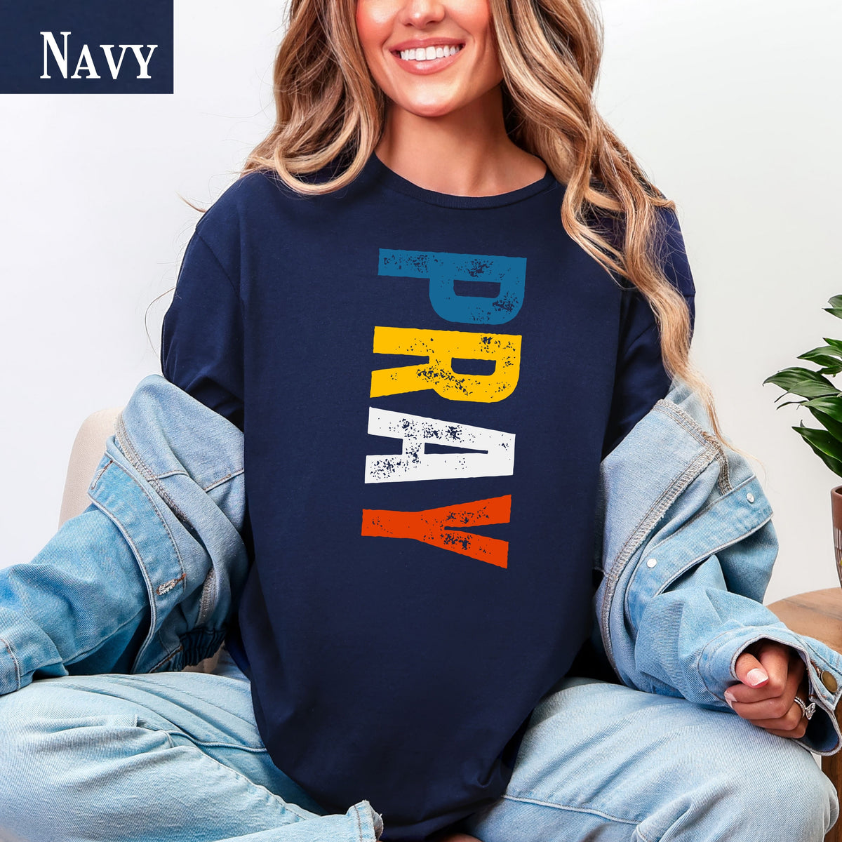 Pray vertical distressed text T-Shirt | Religious typography tee, faith graphic tee, Christian shirt, inspirational quote, unisex casual tee
