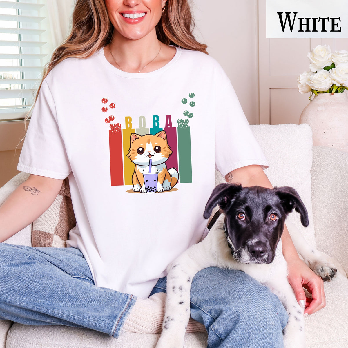 Boba Cat T-Shirt, Adorable Animal Tee, Cute Gift for Cat Lovers, Casual Wear, Fun Shirt for Any Occasion