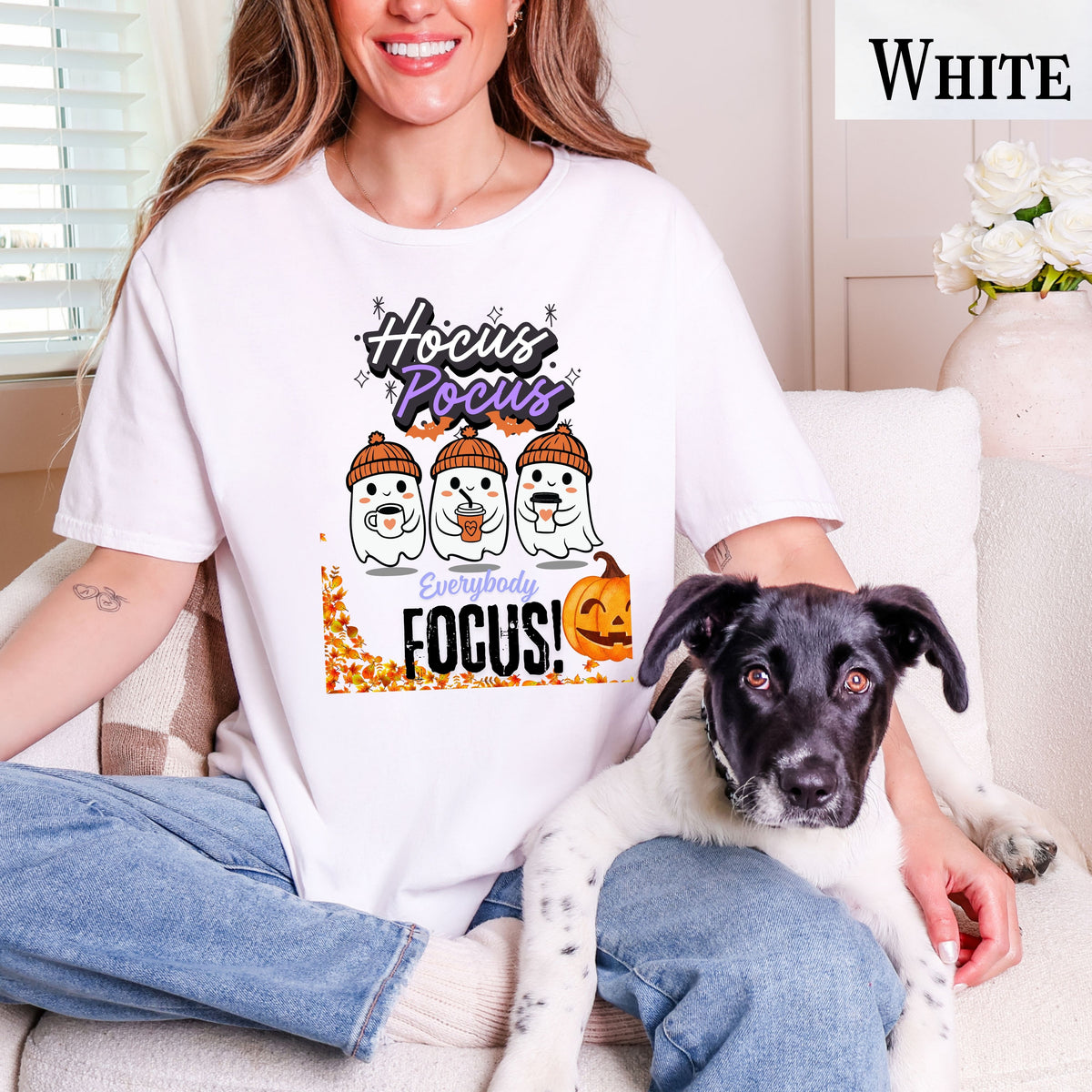 Hocus Pocus Halloween T-Shirt with Ghost Design, Fall Tee, Spooky Cute Halloween Shirt for teachers, Trick-or-Treat, Fall Celebrations