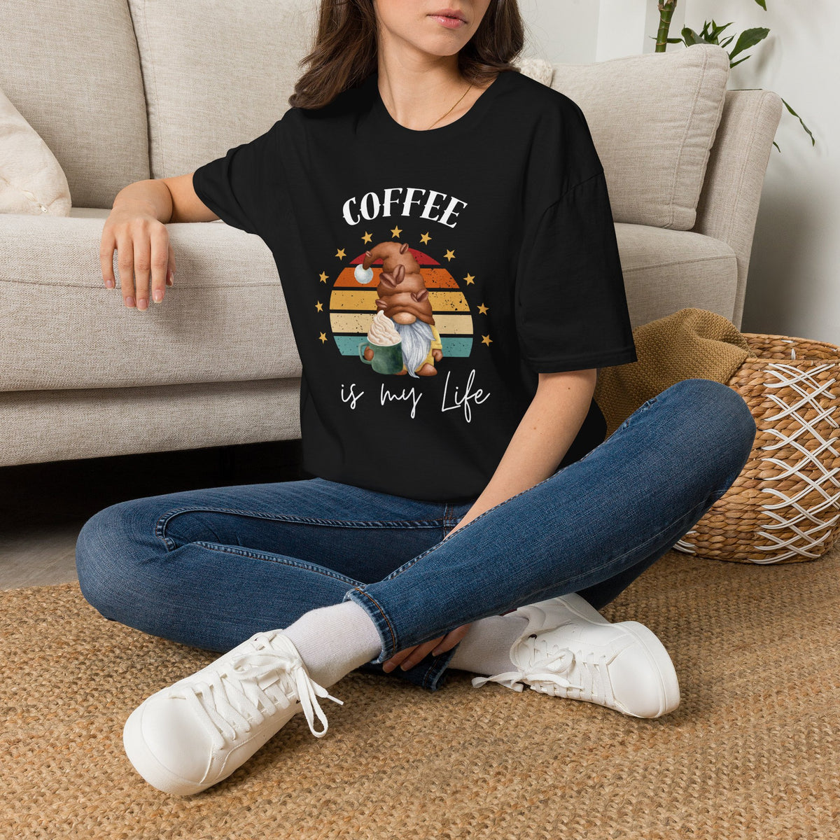 Coffee Is My Life Retro Gnome Tee — Cozy Coffee Lover T-Shirt