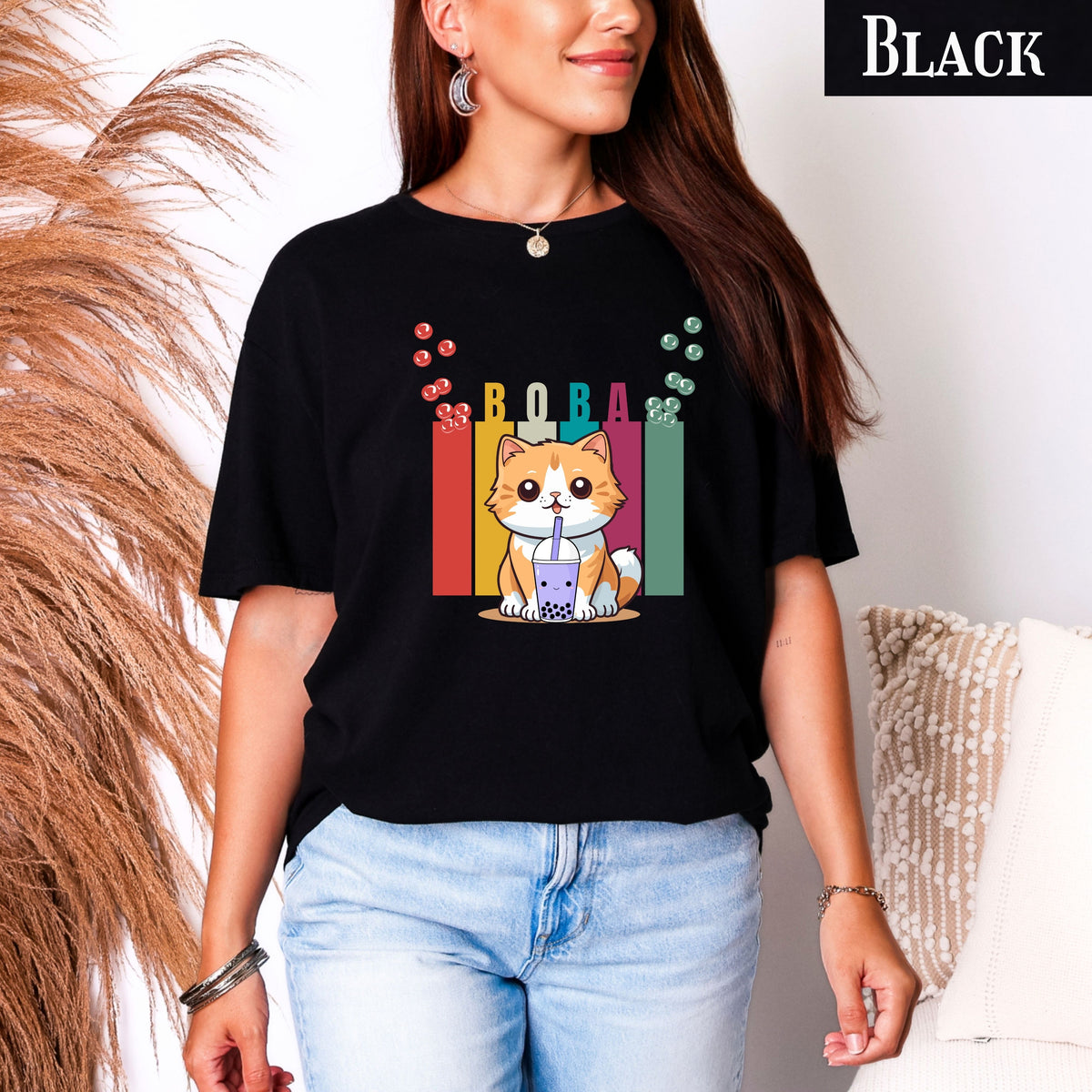 Boba Cat T-Shirt, Adorable Animal Tee, Cute Gift for Cat Lovers, Casual Wear, Fun Shirt for Any Occasion