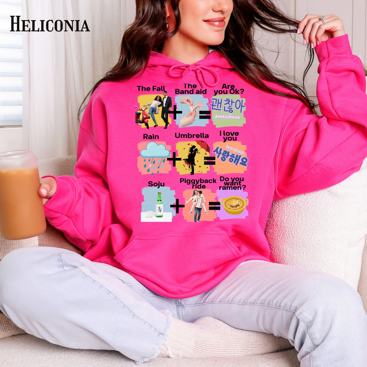 Funny K-drama Mashup Hoodie, Korean Aesthetic Binge Watcher Gift for Her, Cute Graphic Hoodie, Iconic Tropes, Korean Style Cozy Sweatshirt