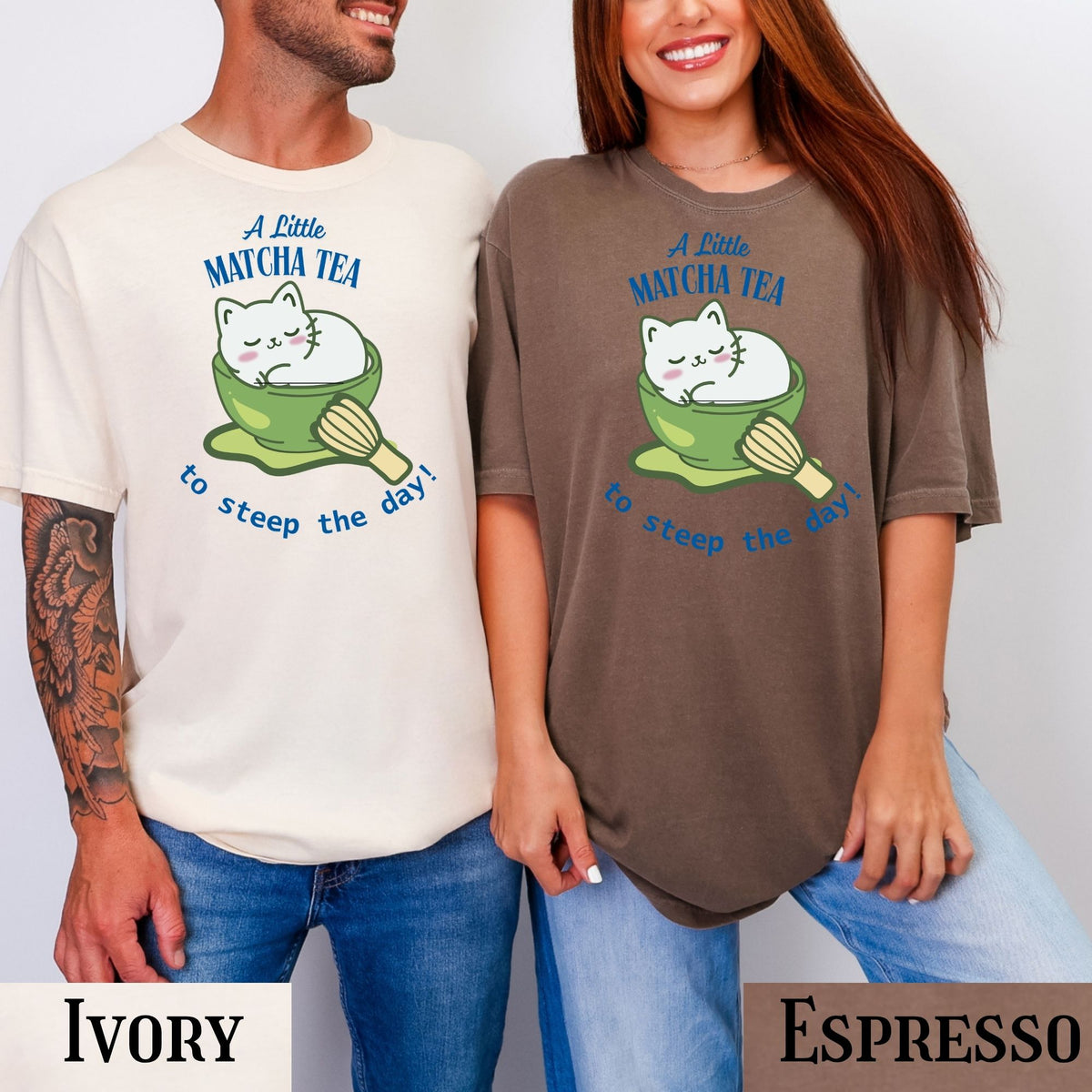 Matcha Cat T-Shirt: Cozy Tea Lover Gift with Cat in a cup