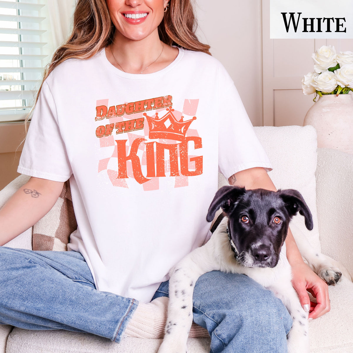 Christian Faith Tee Daughter of the King T-Shirt with retro distressed Crown graphic design