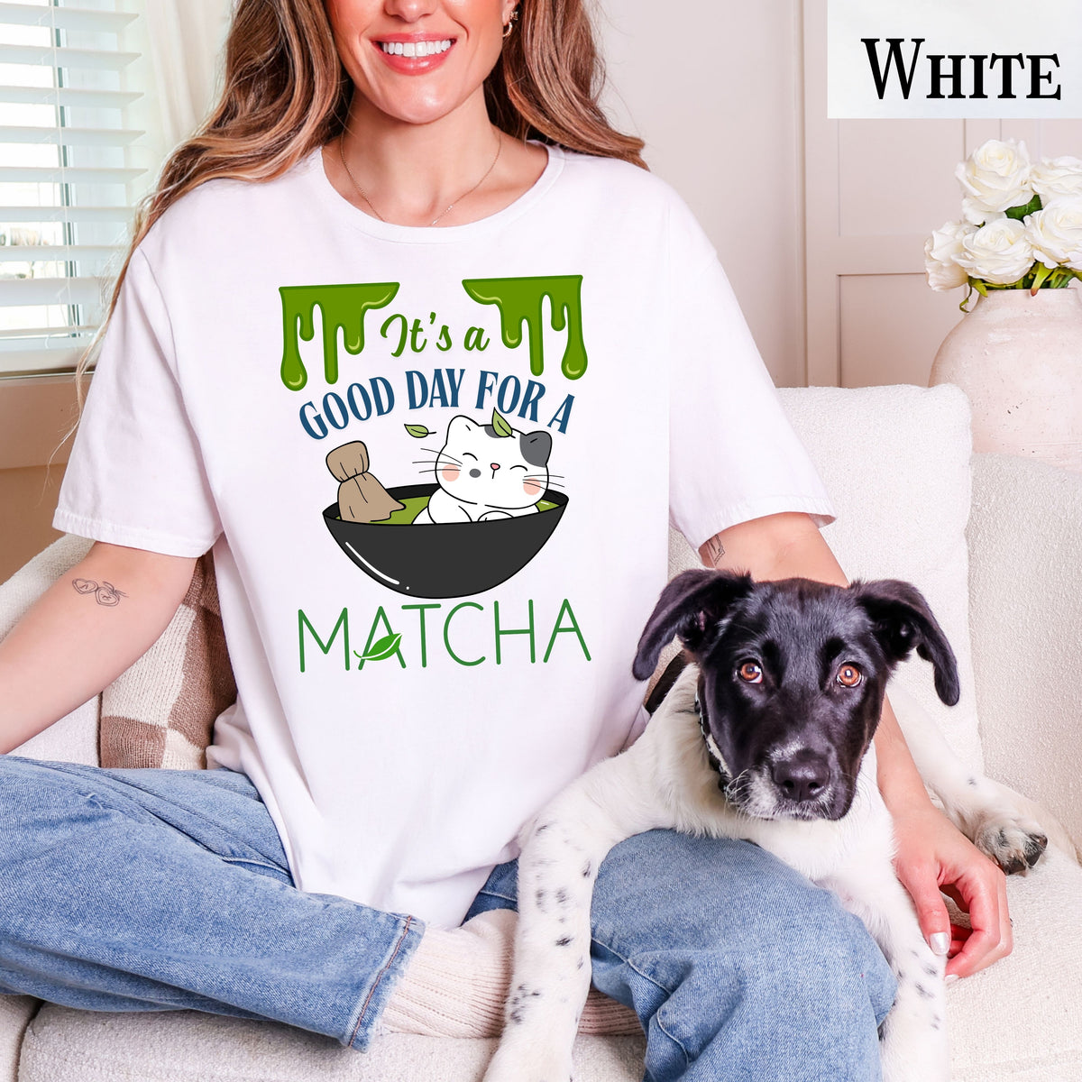 Funny Matcha cat shirt, It's a Good Day for a Matcha T-Shirt | green tea lovers graphic tee gift