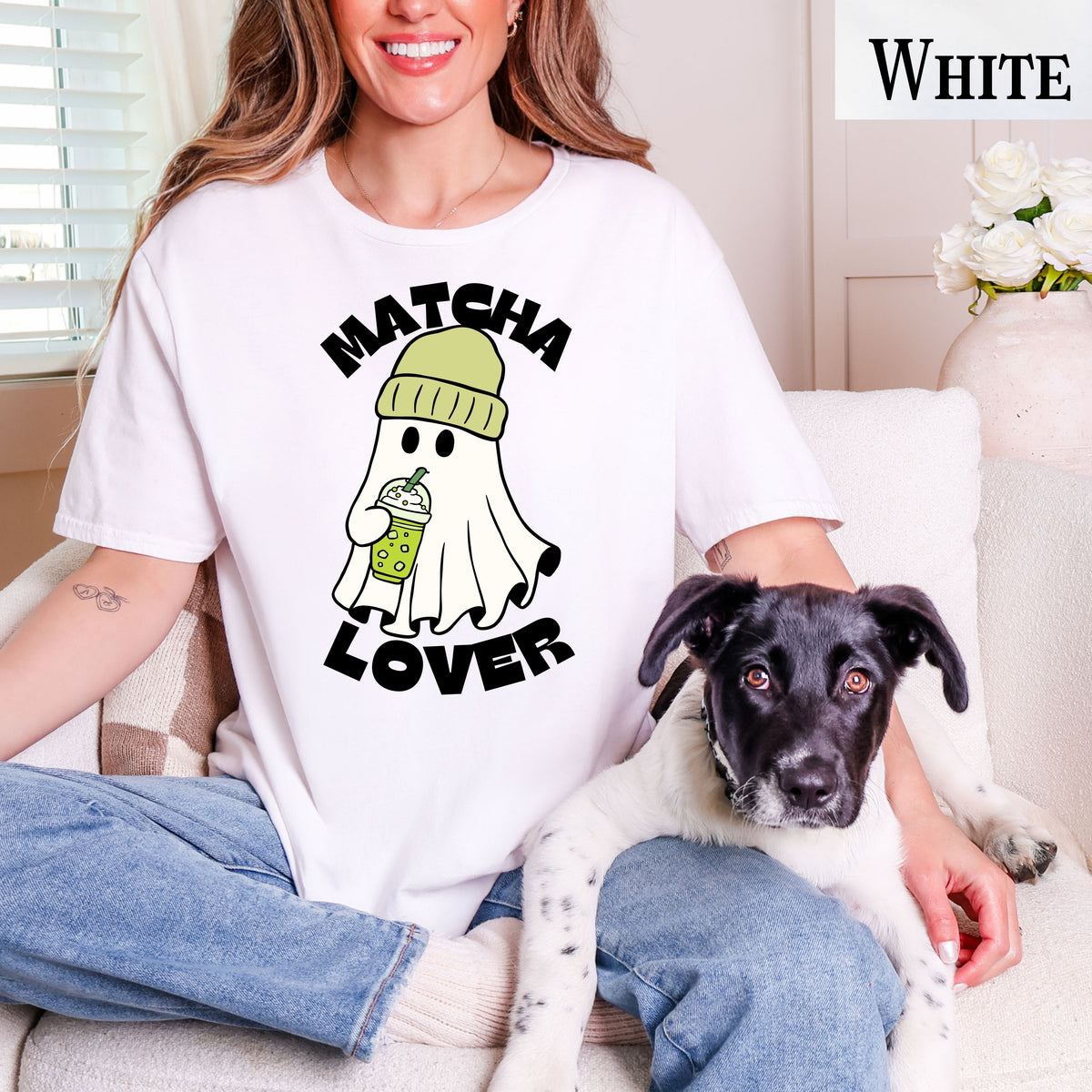 Matcha Lover ghost graphic T-Shirt | Cute matcha tea design