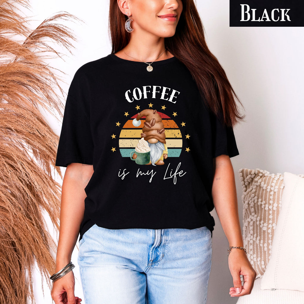 Coffee Is My Life Retro Gnome Tee — Cozy Coffee Lover T-Shirt