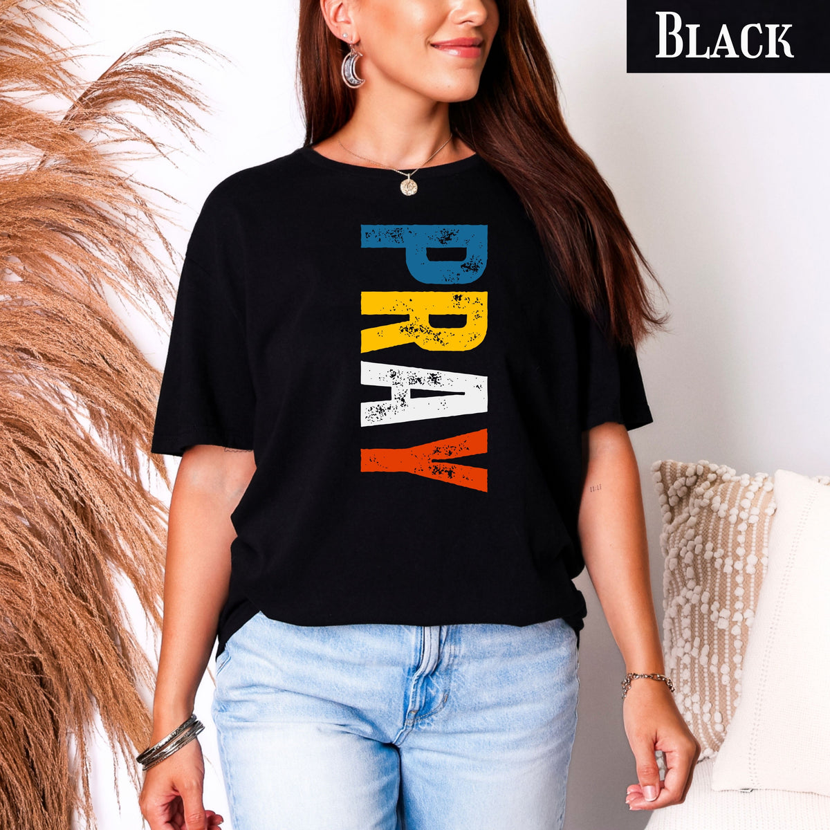 Pray vertical distressed text T-Shirt | Religious typography tee, faith graphic tee, Christian shirt, inspirational quote, unisex casual tee