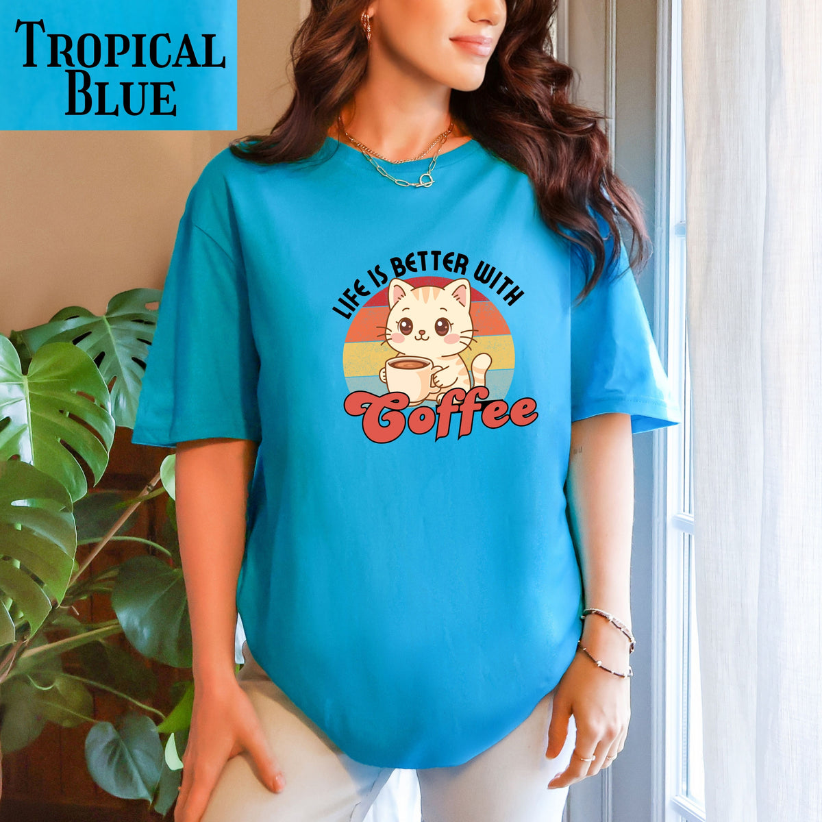 Coffee cat T-Shirt, retro coffee lover gift for cat mama, cute graphic tee, kawaii coffee, coffee addict
