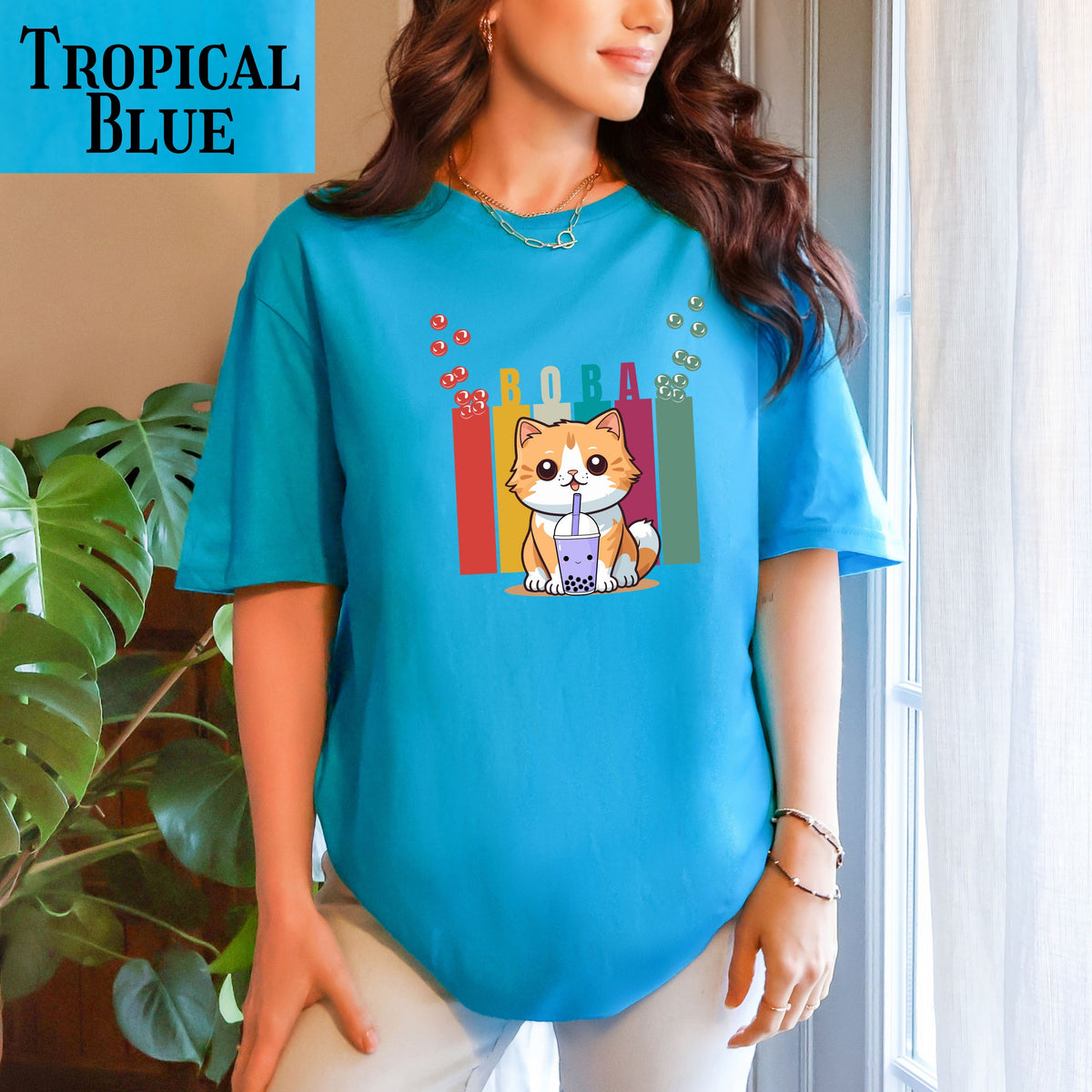 Boba Cat T-Shirt, Adorable Animal Tee, Cute Gift for Cat Lovers, Casual Wear, Fun Shirt for Any Occasion