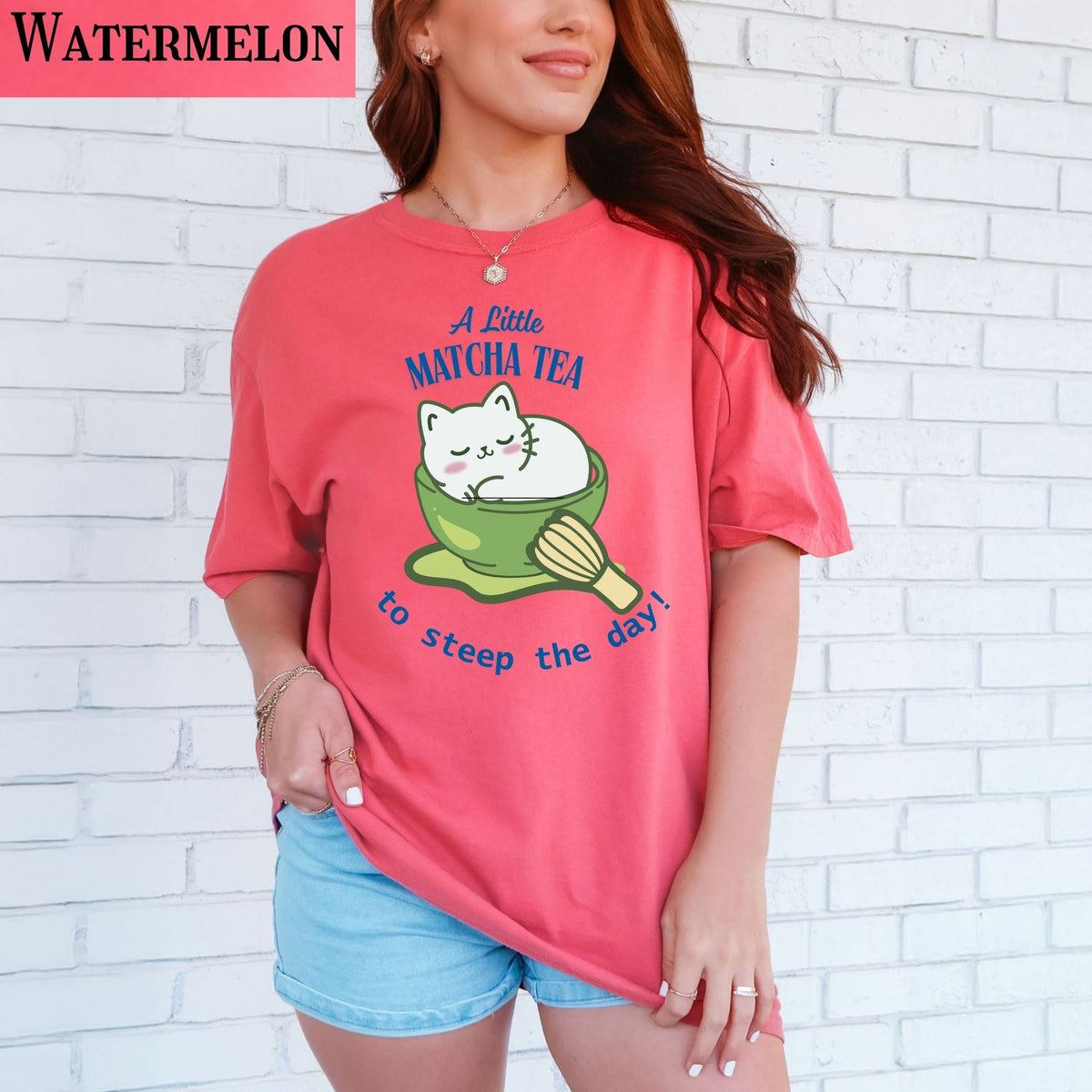 Matcha Cat T-Shirt: Cozy Tea Lover Gift with Cat in a cup