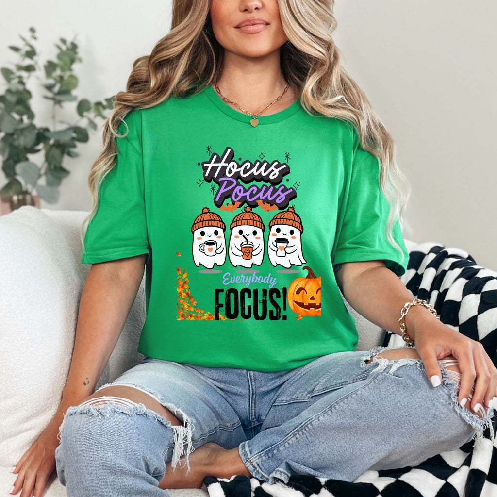 Hocus Pocus Halloween T-Shirt with Ghost Design, Fall Tee, Spooky Cute Halloween Shirt for teachers, Trick-or-Treat, Fall Celebrations