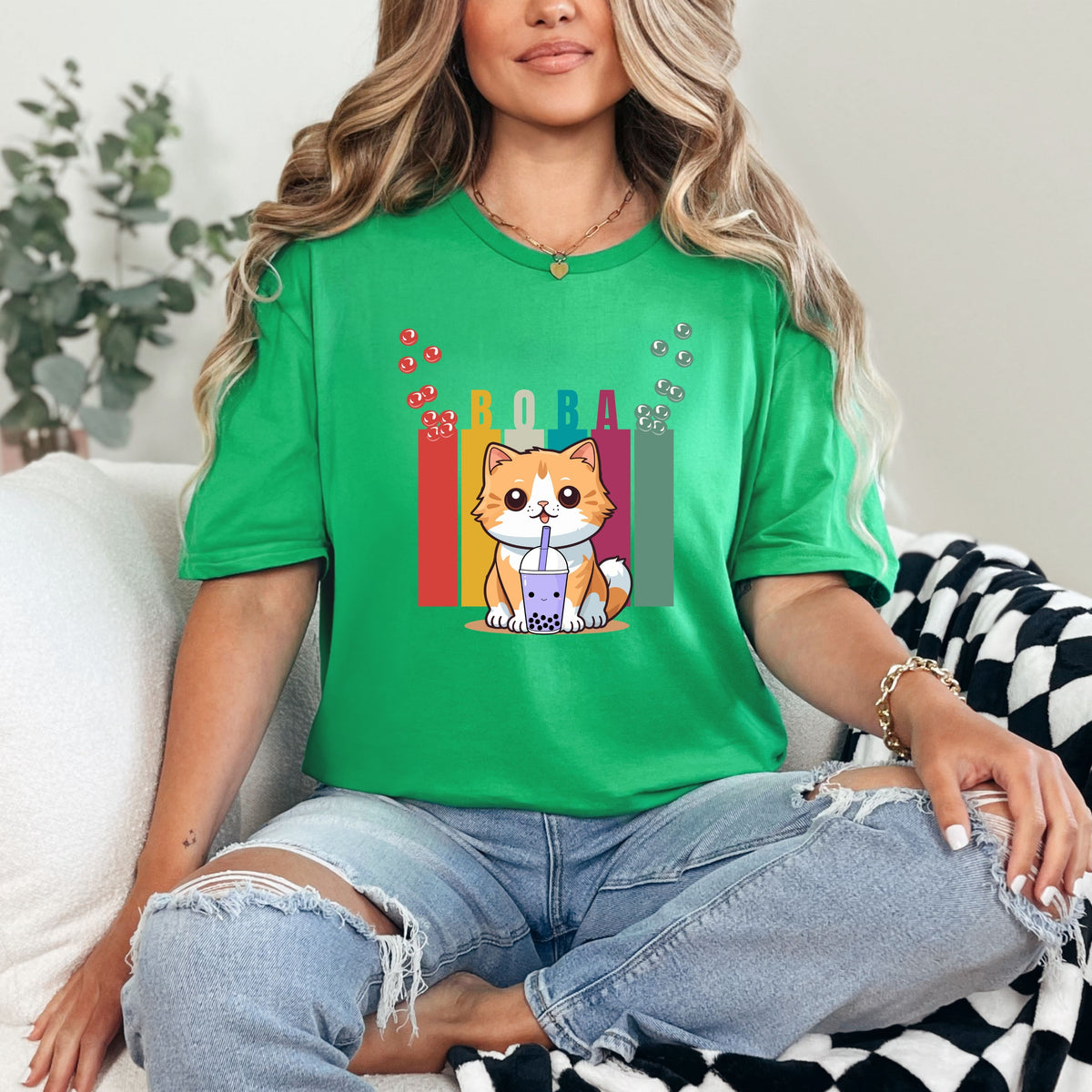 Boba Cat T-Shirt, Adorable Animal Tee, Cute Gift for Cat Lovers, Casual Wear, Fun Shirt for Any Occasion