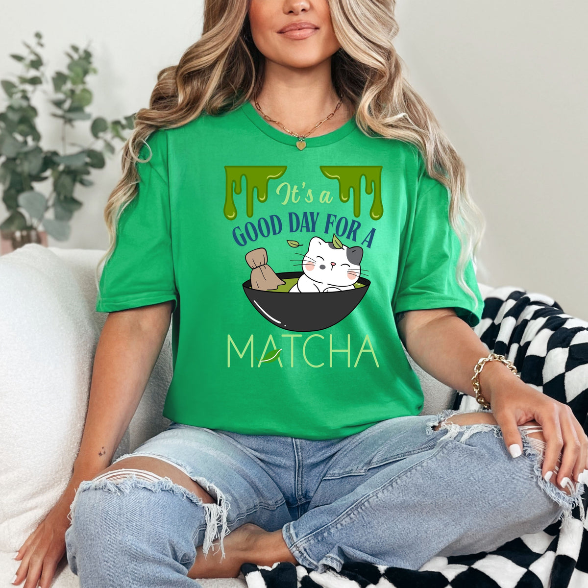 Funny Matcha cat shirt, It's a Good Day for a Matcha T-Shirt | green tea lovers graphic tee gift