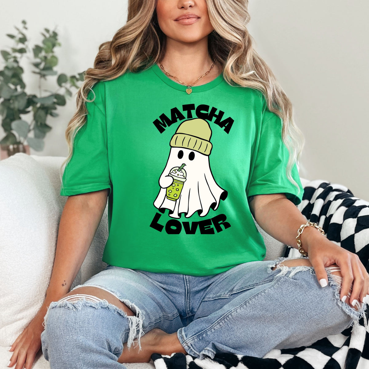Matcha Lover ghost graphic T-Shirt | Cute matcha tea design