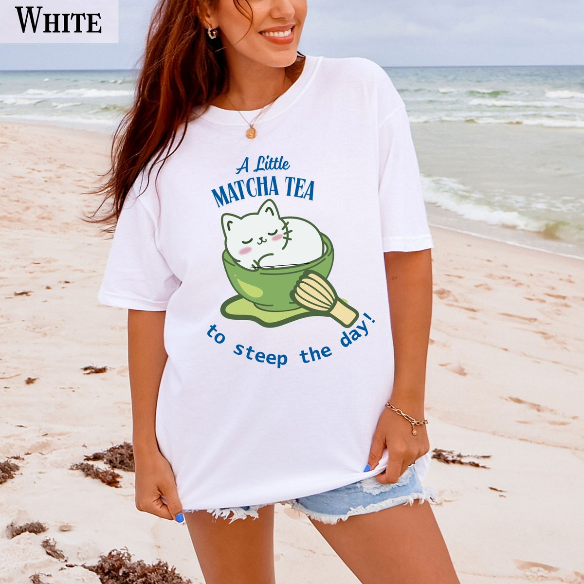 Matcha Cat T-Shirt: Cozy Tea Lover Gift with Cat in a cup