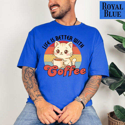 Coffee cat T-Shirt, retro coffee lover gift for cat mama, cute graphic tee, kawaii coffee, coffee addict