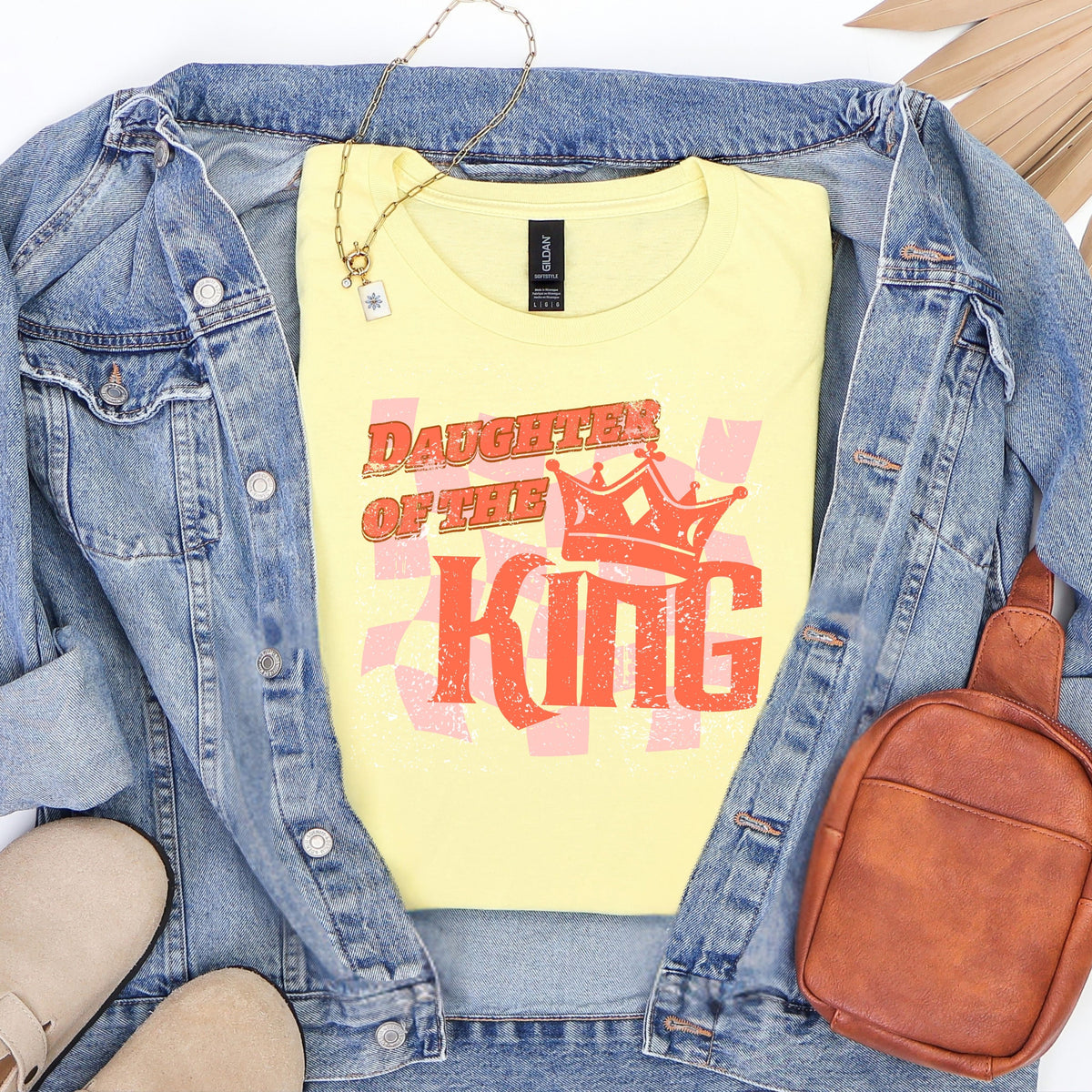 Christian Faith Tee Daughter of the King T-Shirt with retro distressed Crown graphic design