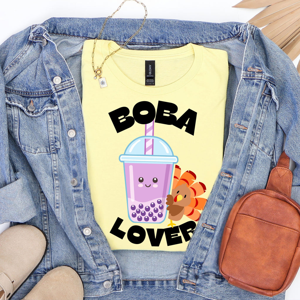 Boba Lover Bubble Tea T-Shirt | Cute Kawaii Milk Tea Drink Graphic with turkey