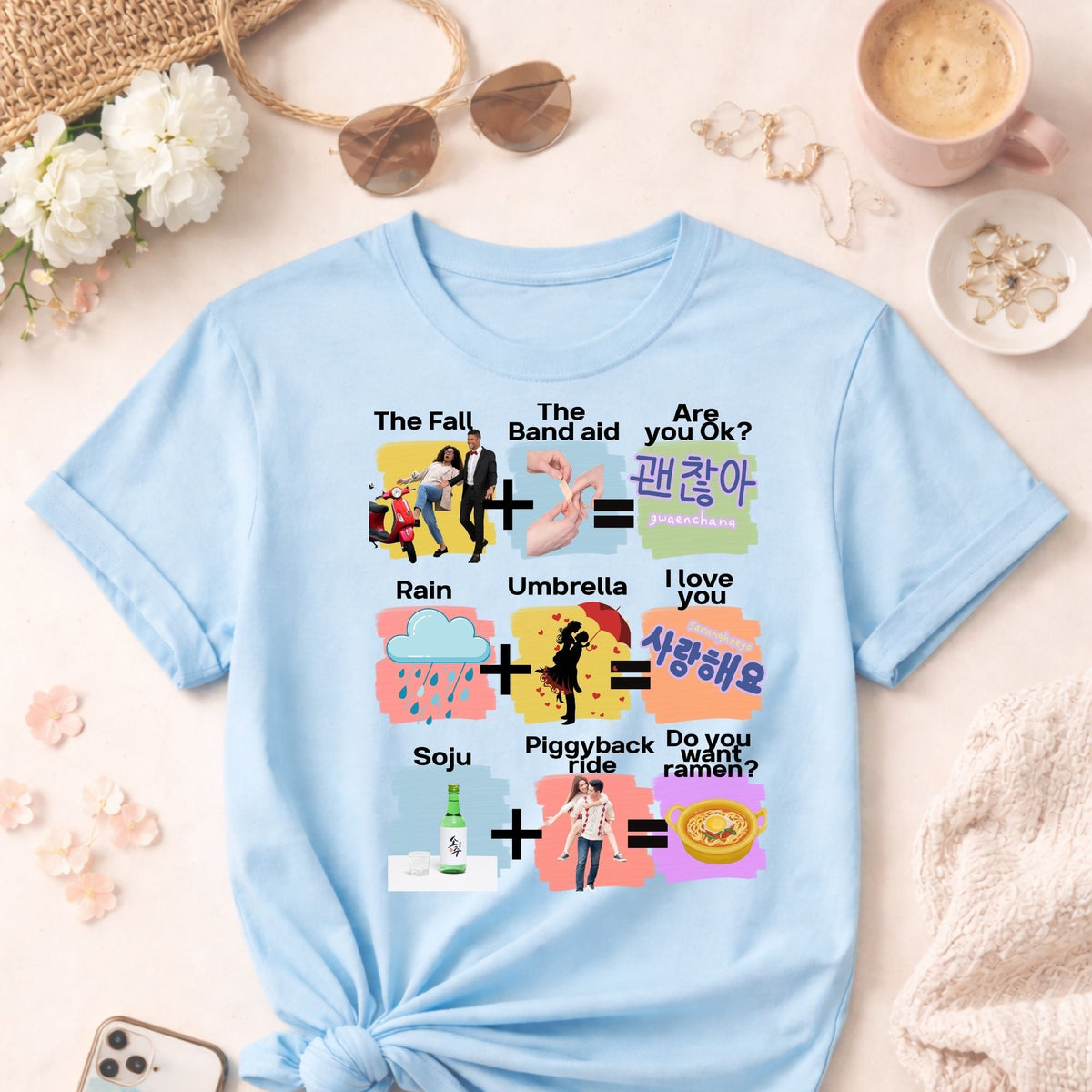 KDrama Cliche Mashup T-Shirt | K-Pop Phrases, Icons, funny shirt for kdrama binge watchers