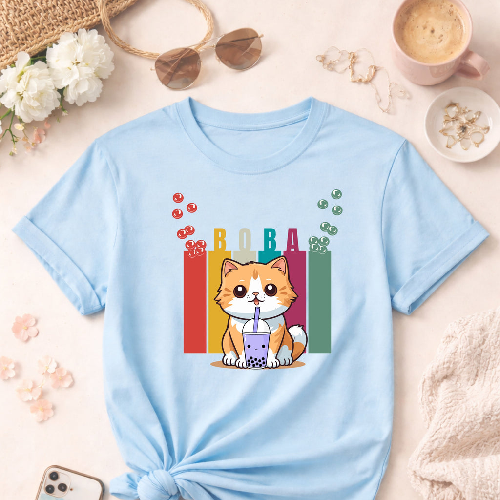 Boba Cat T-Shirt, Adorable Animal Tee, Cute Gift for Cat Lovers, Casual Wear, Fun Shirt for Any Occasion