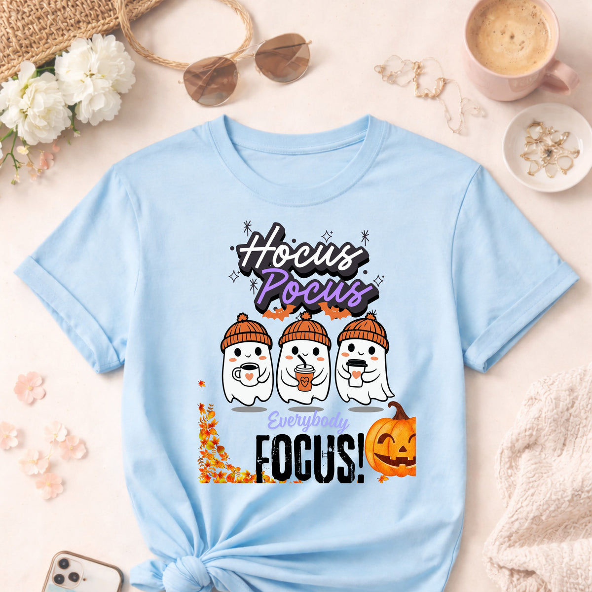 Hocus Pocus Halloween T-Shirt with Ghost Design, Fall Tee, Spooky Cute Halloween Shirt for teachers, Trick-or-Treat, Fall Celebrations